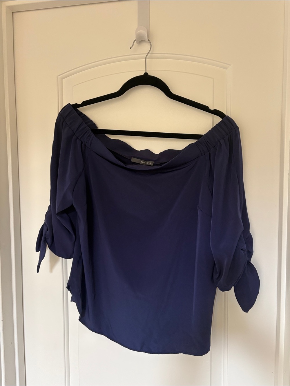 Matty M Navy Off-Shoulder Tie-Sleeve Blouse